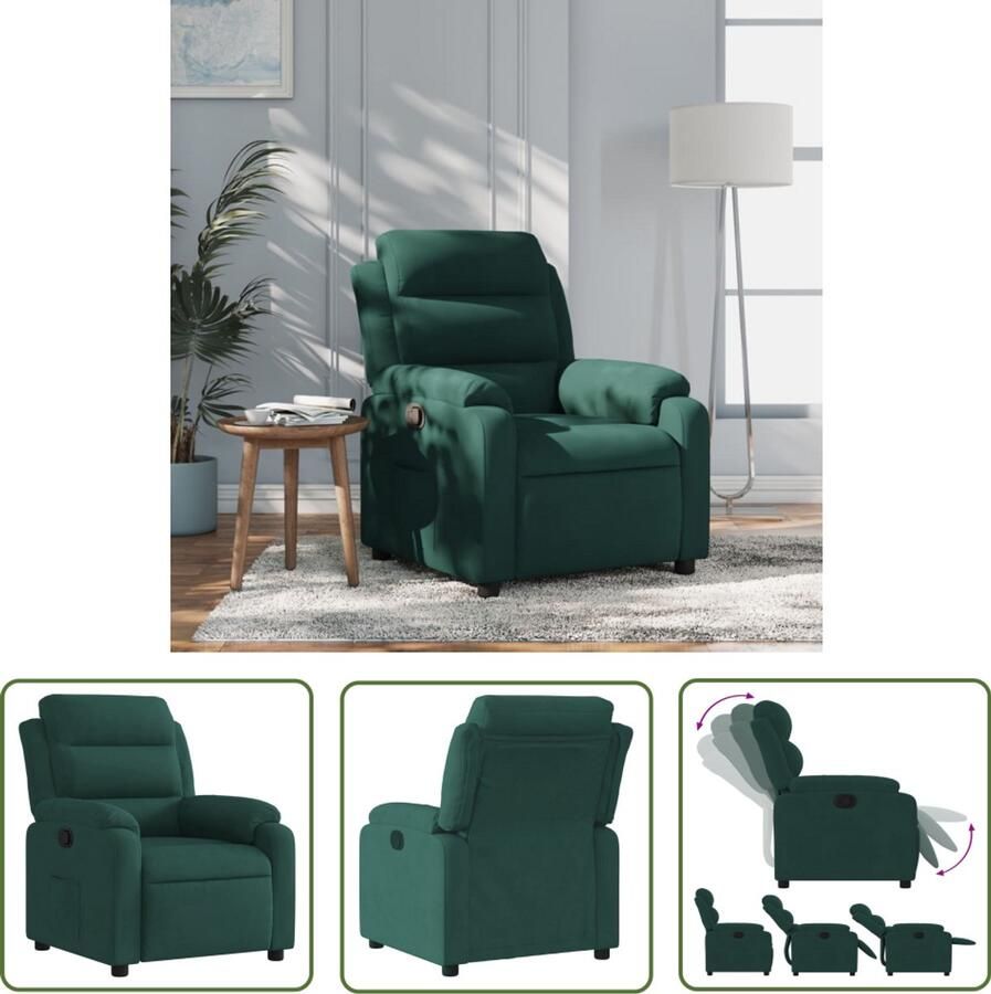 The Living Store Fauteuil verstelbaar fluweel donkergroen Verstelbare Fauteuil Fauteuils Lounge Stoel Relaxfauteuil Fluweelfauteuil
