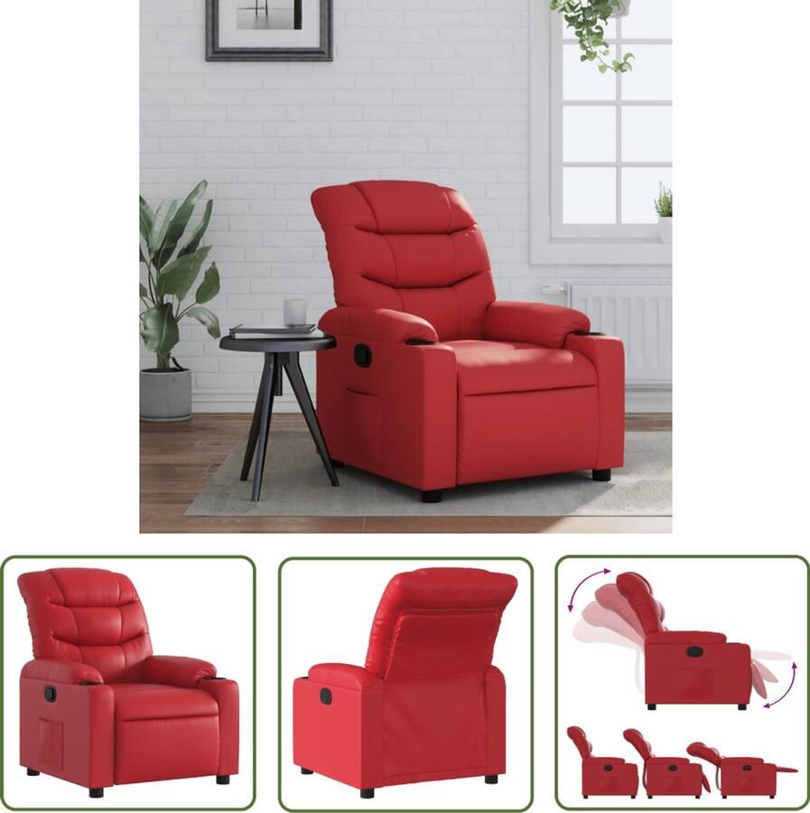 The Living Store Fauteuil verstelbaar kunstleer rood Comfortabele Fauteuil Verstelbare Stoel Lounge Stoel Relaxfauteuil Lederlook