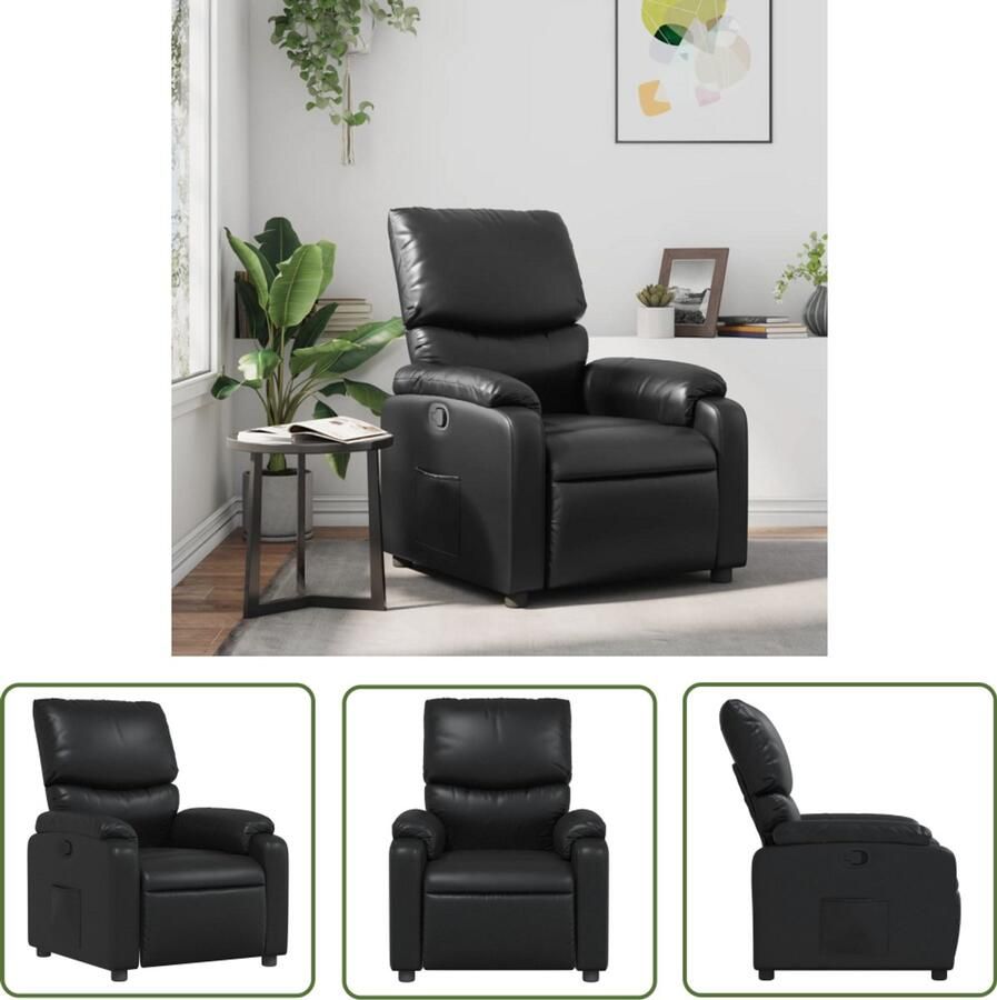 VidaXL Fauteuil verstelbaar kunstleer zwart Verstelbare Fauteuil Fauteuils Lounge Stoel Relaxfauteuil Kunstleder Fauteuil - Foto 2