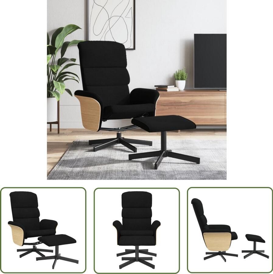 The Living Store Fauteuil verstelbaar met voetenbank stof zwart Verstelbare Fauteuil Fauteuils Lounge Stoel Ergonomische Stoel Zwarte Fauteuil