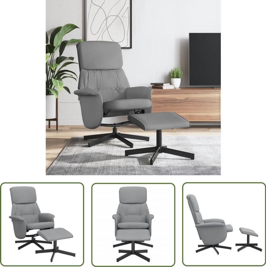 VidaXL Fauteuil verstelbaar met voetenbankje stof lichtgrijs Verstelbare Fauteuil Fauteuils Lounge Stoel Loungestoel Relaxfauteuil