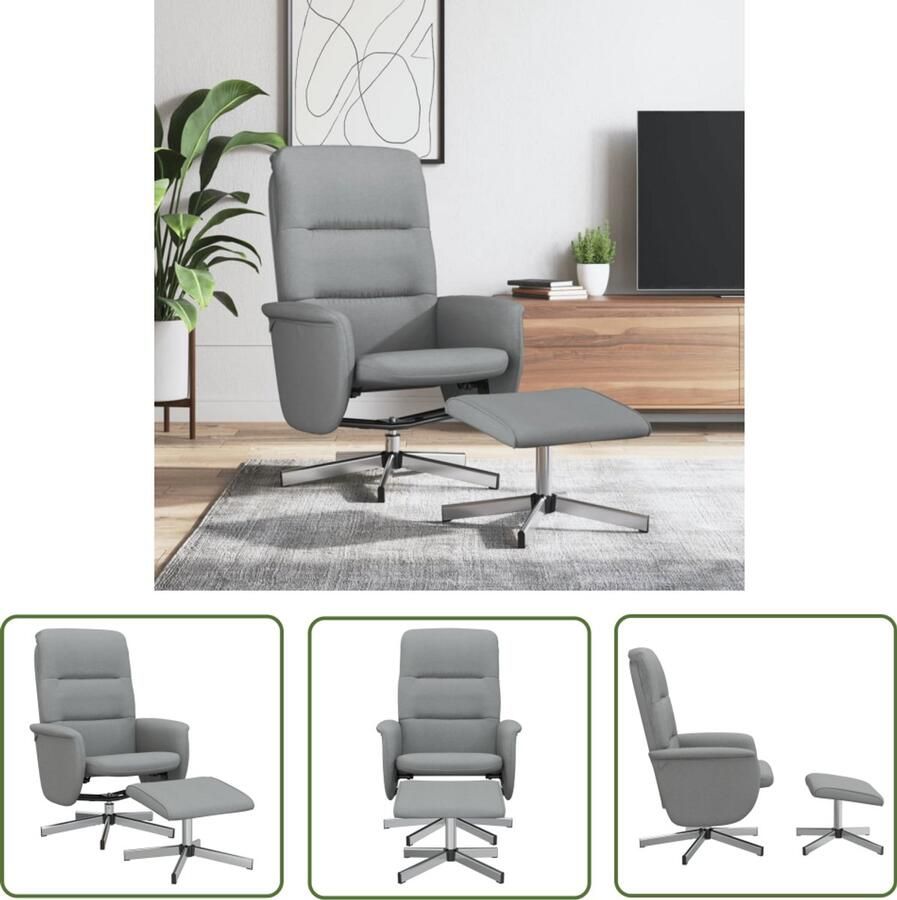 The Living Store Fauteuil verstelbaar met voetenbankje stof lichtgrijs Verstelbare Fauteuil Fauteuils Lounge Stoel Relaxfauteuil Zitzak - Foto 2
