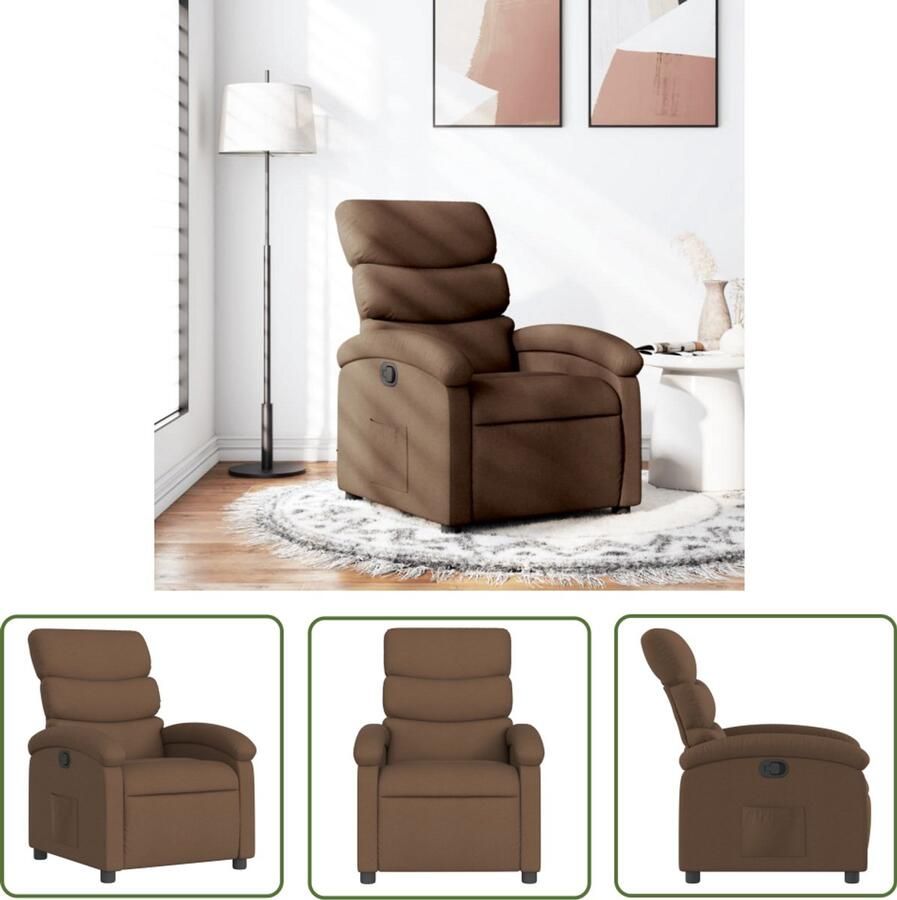 The Living Store Fauteuil verstelbaar stof bruin Verstelbare Fauteuil Fauteuils Lounge Stoel Relaxfauteuil Leesstoel