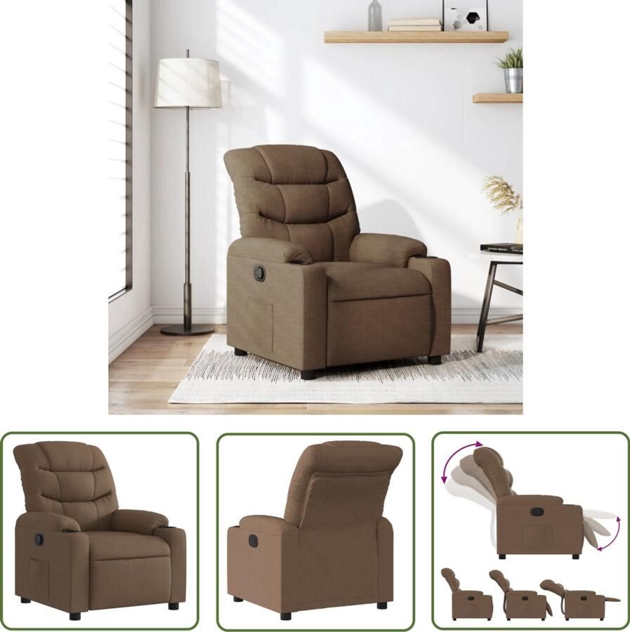 The Living Store Fauteuil verstelbaar stof bruin Verstelbare Fauteuil Fauteuils Lounge Stoel Relaxfauteuil Leesstoel