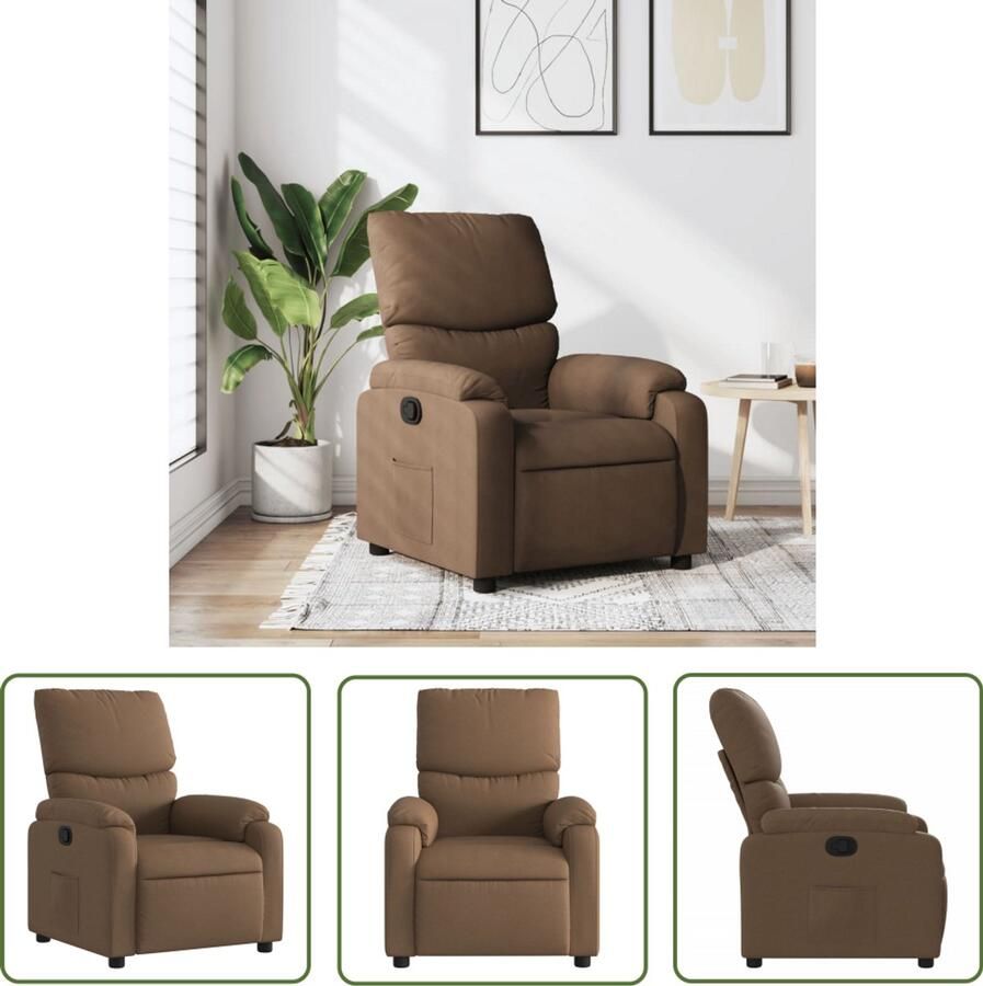 The Living Store Fauteuil verstelbaar stof bruin Verstelbare Fauteuil Fauteuils Relaxfauteuil Leesfauteuil Loungefauteuil