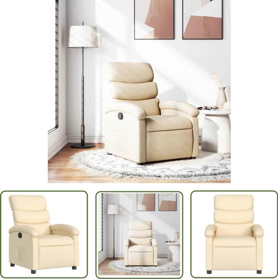 The Living Store Fauteuil verstelbaar stof crèmekleurig Verstelbare Fauteuil Fauteuils Lounge Stoel Relaxfauteuil Creme Fauteuil