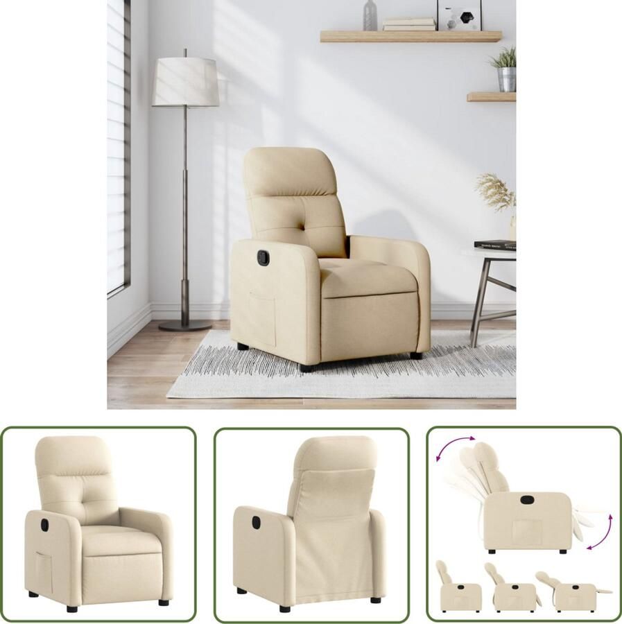 The Living Store Fauteuil verstelbaar stof crèmekleurig Verstelbare Fauteuil Fauteuils Lounge Stoel Relaxfauteuil Creme Fauteuil - Foto 2
