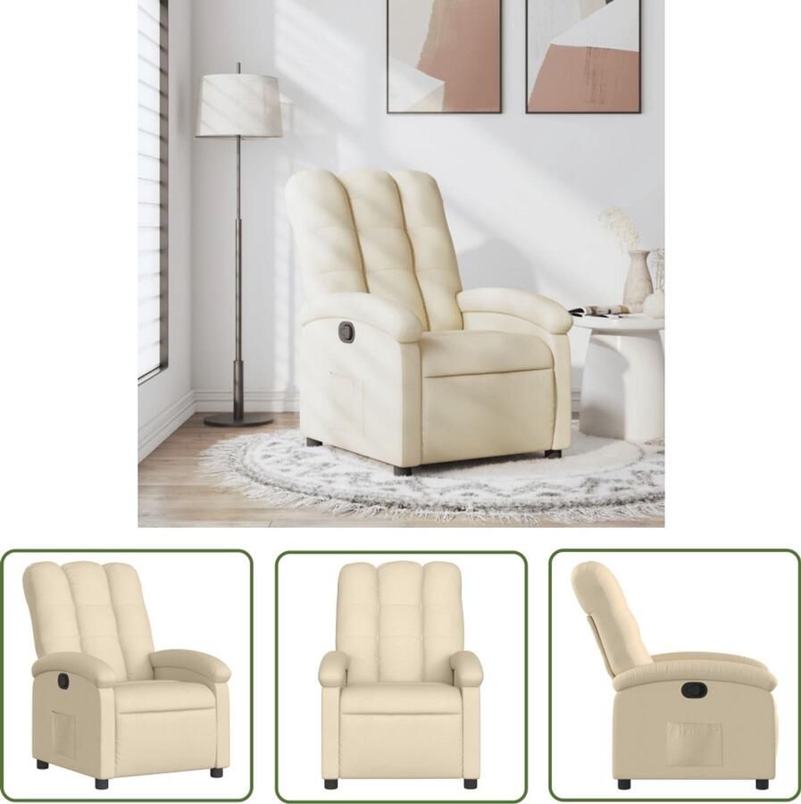The Living Store Fauteuil verstelbaar stof crèmekleurig Verstelbare Fauteuil Fauteuils Lounge Stoel Relaxfauteuil Creme Fauteuil - Foto 2