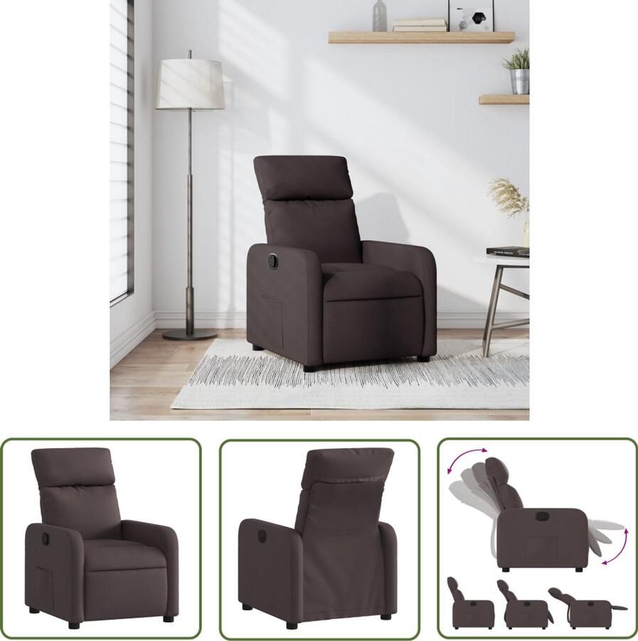 The Living Store Fauteuil verstelbaar stof donkerbruin Verstelbare Fauteuil Fauteuils Lounge Stoel Relaxstoel Lederlook - Foto 2