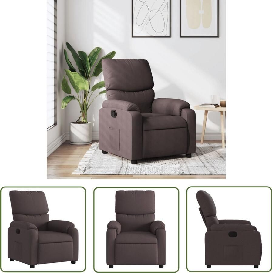 The Living Store Fauteuil verstelbaar stof donkerbruin Verstelbare Fauteuil Fauteuils Lounge Stoel Relaxstoel Lederlook