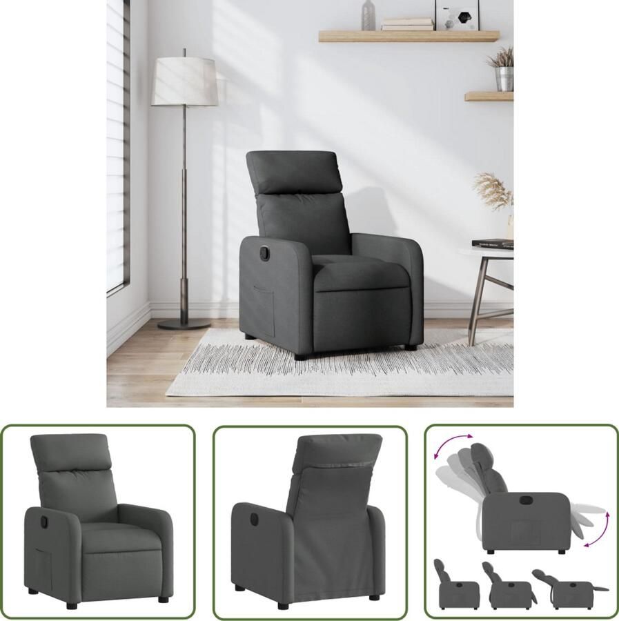 The Living Store Fauteuil verstelbaar stof donkergrijs Verstelbare Fauteuil Fauteuils Lounge Stoel Leesfauteuil Donkere Grijze Fauteuil