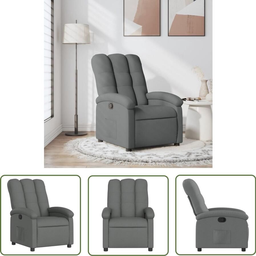 The Living Store Fauteuil verstelbaar stof donkergrijs Comfortabele Fauteuil Verstelbare Stoel Lounge Stoel Relaxfauteuil Fauteuils Grijs - Foto 4