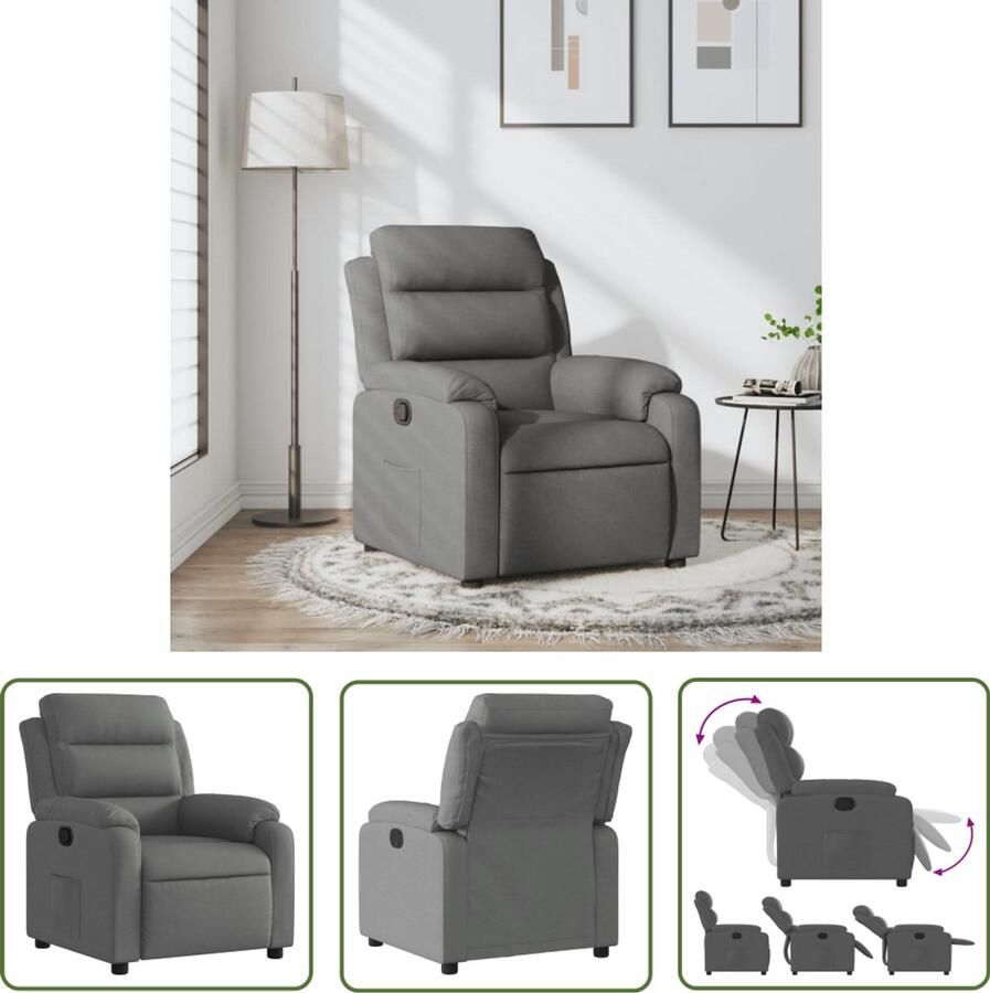 The Living Store Fauteuil verstelbaar stof donkergrijs Comfortabele Fauteuil Verstelbare Stoel Lounge Stoel Relaxfauteuil Fauteuils Grijs - Foto 3