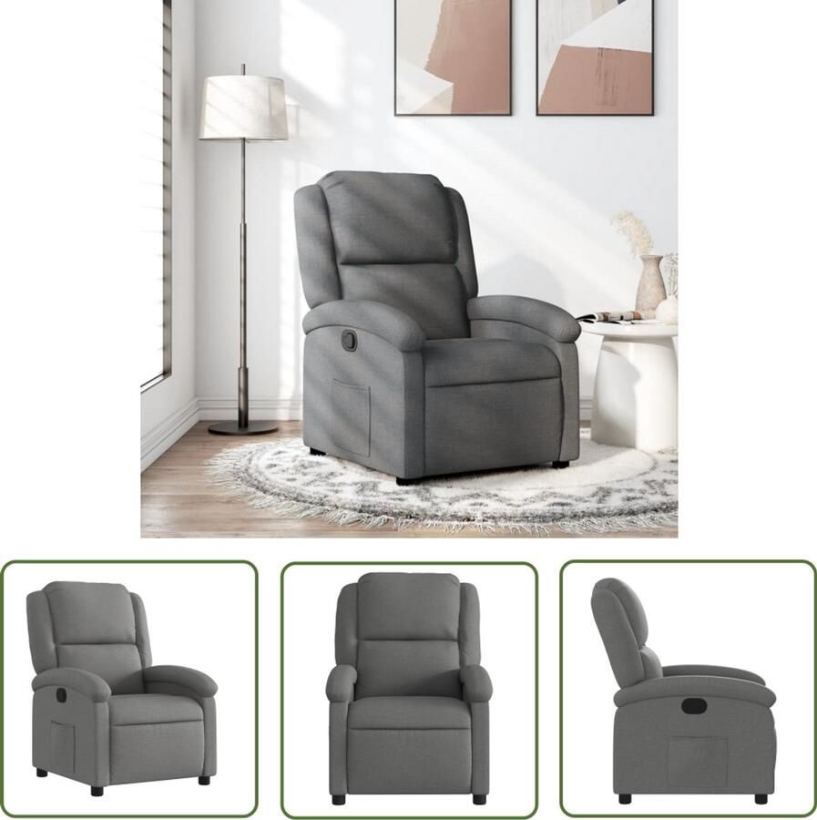 The Living Store Fauteuil verstelbaar stof donkergrijs Verstelbare Fauteuil Fauteuils Lounge Stoel Relaxfauteuil Donkere Grijze Fauteuil