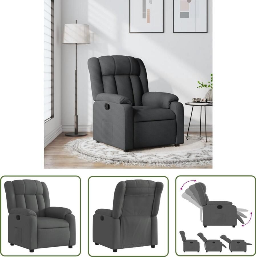 The Living Store Fauteuil verstelbaar stof donkergrijs Verstelbare Fauteuil Lounge Stoel Fauteuils Grijs Ergonomische Stoel Leesfauteuil