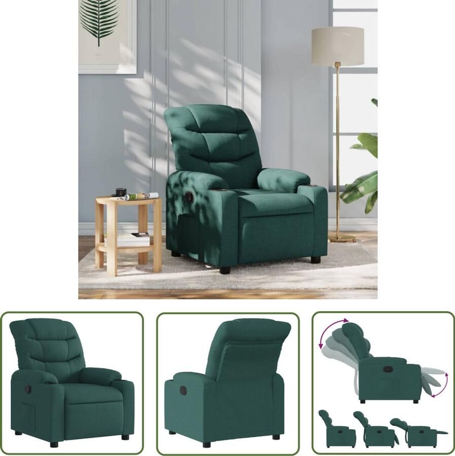The Living Store Fauteuil verstelbaar stof donkergroen Verstelbare Fauteuil Fauteuils Lounge Stoel Relaxfauteuil Leesstoel - Foto 2