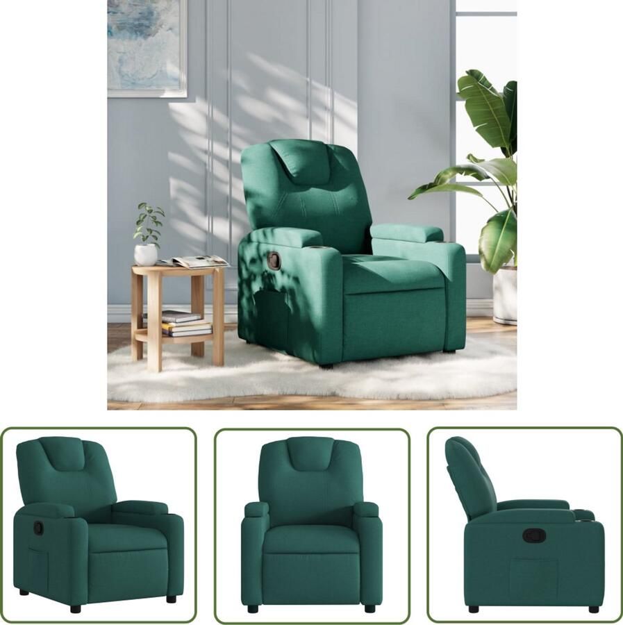 The Living Store Fauteuil verstelbaar stof donkergroen Verstelbare Fauteuil Fauteuils Lounge Stoel Relaxfauteuil Leesstoel