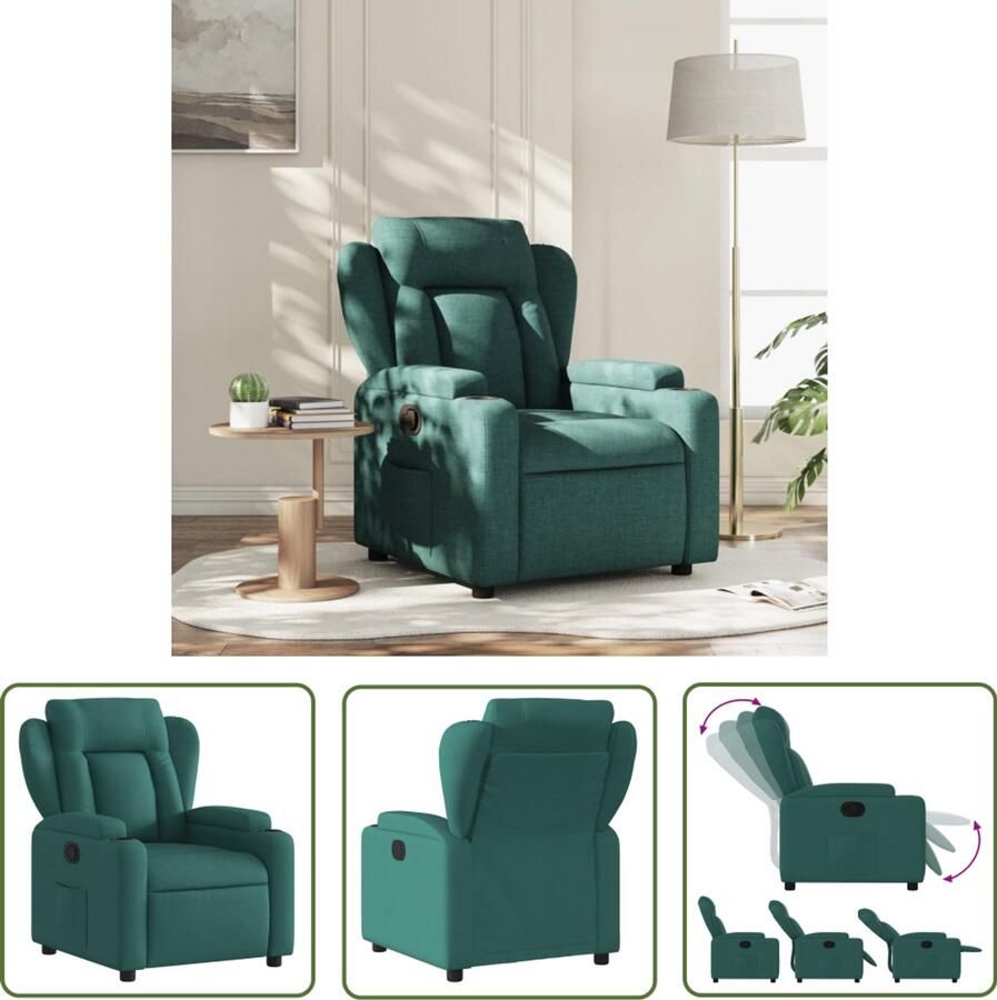 The Living Store Fauteuil verstelbaar stof donkergroen Verstelbare Fauteuil Fauteuils Lounge Stoel Relaxfauteuil Donkere Kleuren