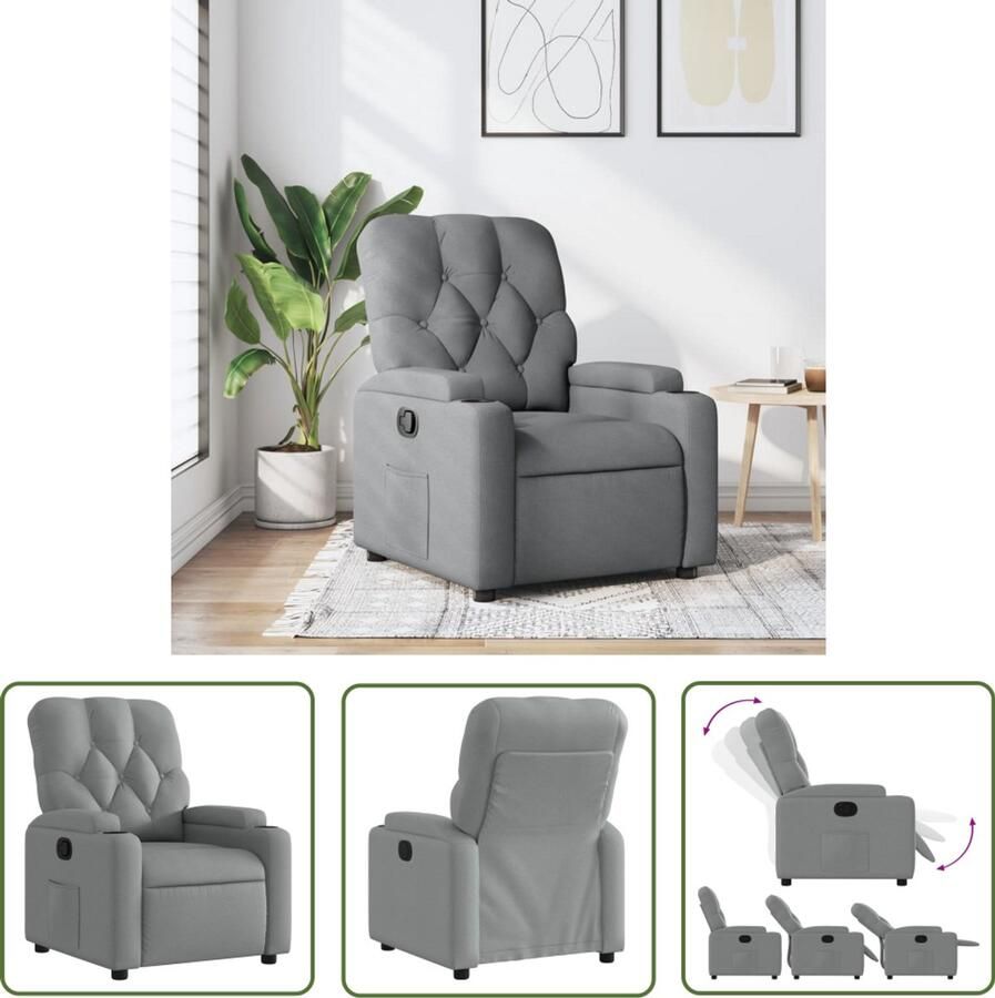 The Living Store Fauteuil verstelbaar stof lichtgrijs Verstelbare Fauteuil Fauteuils Lounge Stoel Leesstoel Ergonomische Stoel