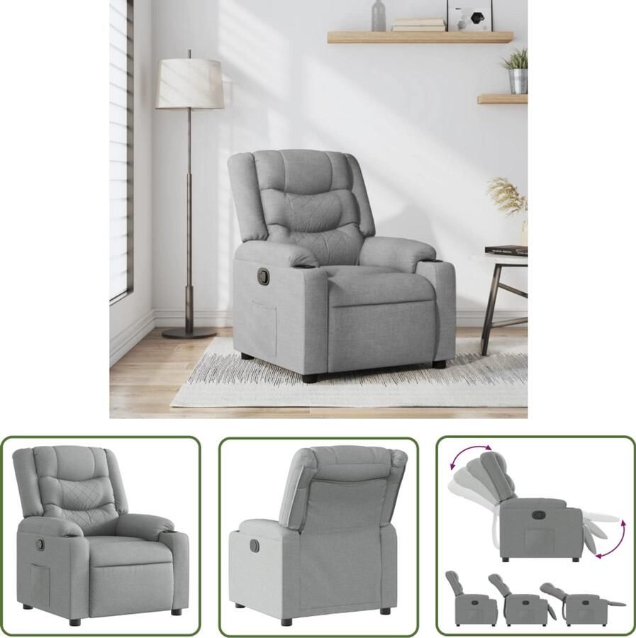 The Living Store Fauteuil verstelbaar stof lichtgrijs Verstelbare Fauteuil Fauteuils Lounge Stoel Zitzak Ergonomische Stoel