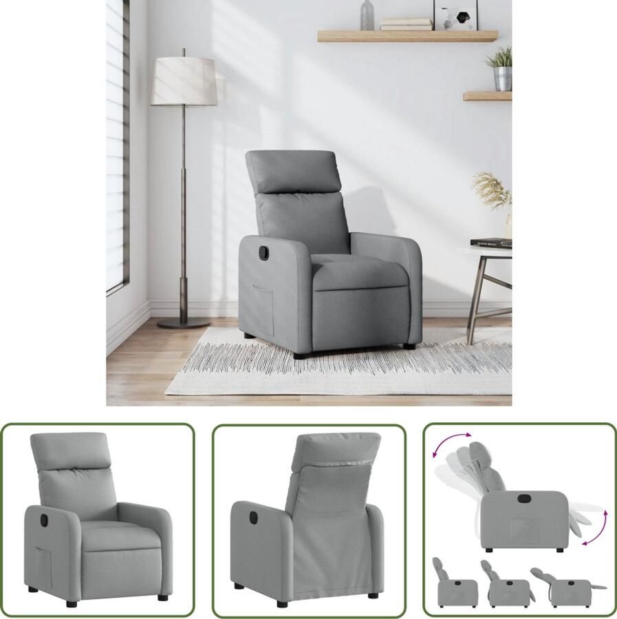 VidaXL Fauteuil verstelbaar stof lichtgrijs Comfortabele Fauteuil Verstelbare Fauteuil Lounge Stoel Relaxfauteuil Fauteuils Grijs