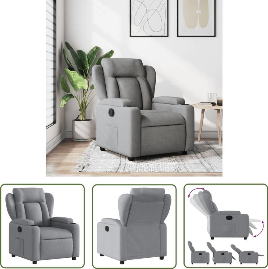 The Living Store Fauteuil verstelbaar stof lichtgrijs Verstelbare Fauteuil Fauteuils Lounge Stoel Relaxfauteuil Ergonomische Stoel