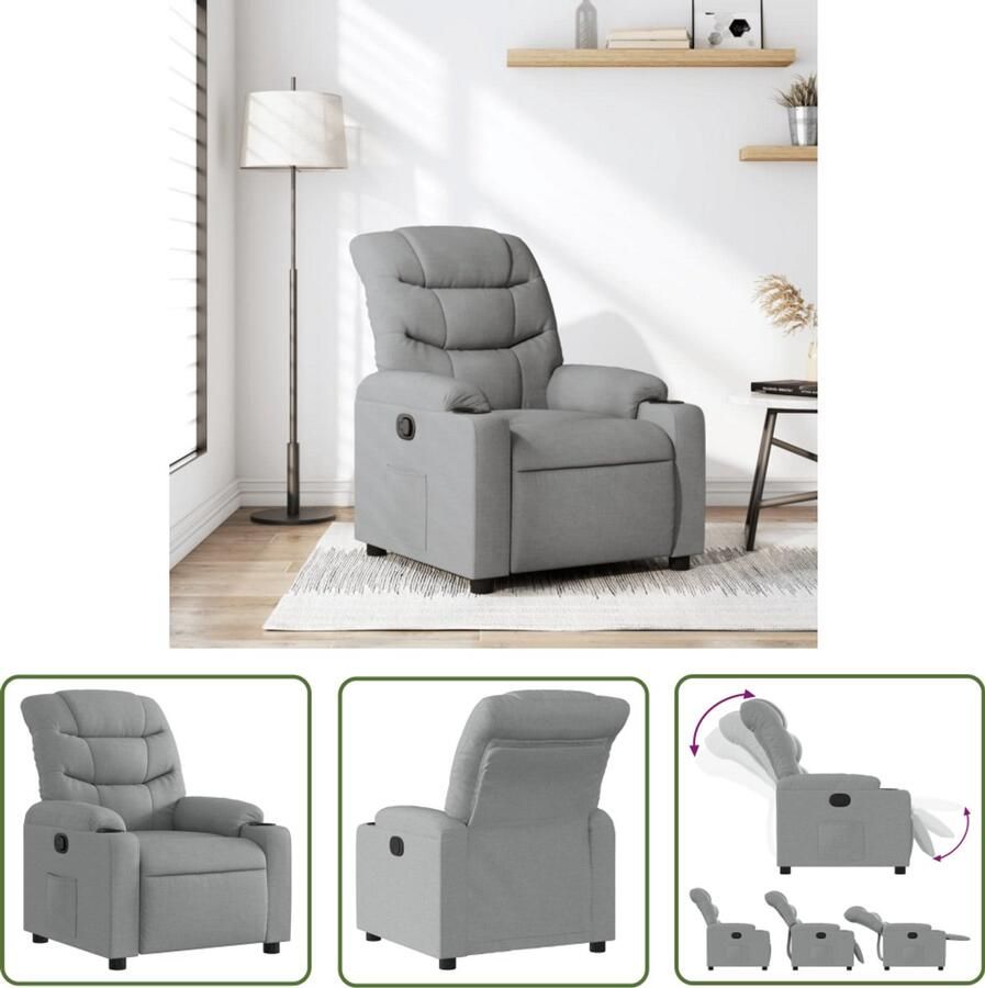The Living Store Fauteuil verstelbaar stof lichtgrijs Verstelbare Fauteuil Fauteuils Lounge Stoel Relaxfauteuil Leesstoel
