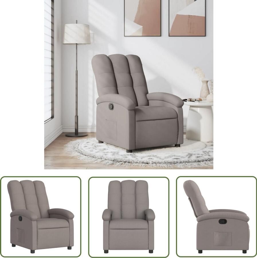The Living Store Fauteuil verstelbaar stof taupe Verstelbare Fauteuil Fauteuils Lounge Stoel Relaxfauteuil Zitzak