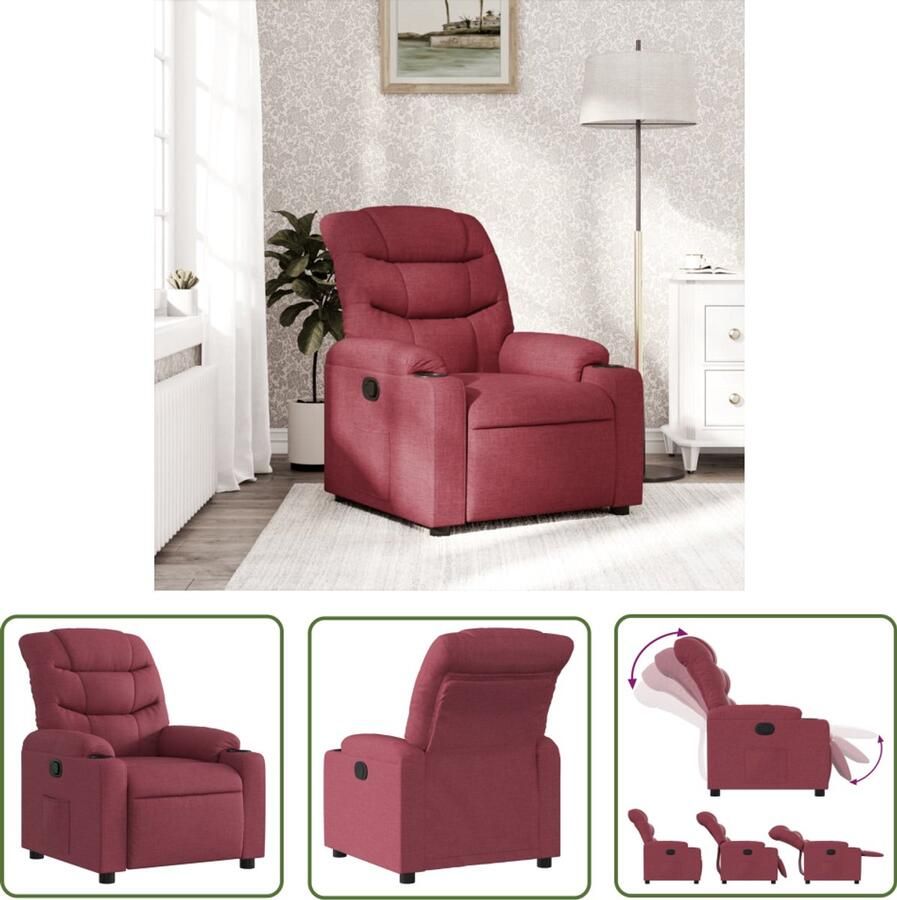 The Living Store Fauteuil verstelbaar stof wijnrood Verstelbare Fauteuil Lounge Stoel Fauteuils Relaxfauteuil Leesstoel