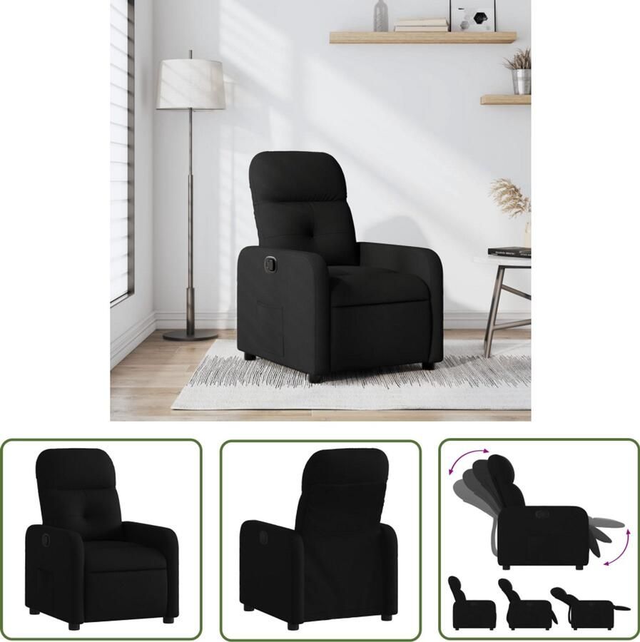 The Living Store Fauteuil verstelbaar stof zwart Verstelbare Fauteuil Fauteuils Lounge Stoel Relaxfauteuil Leesstoel