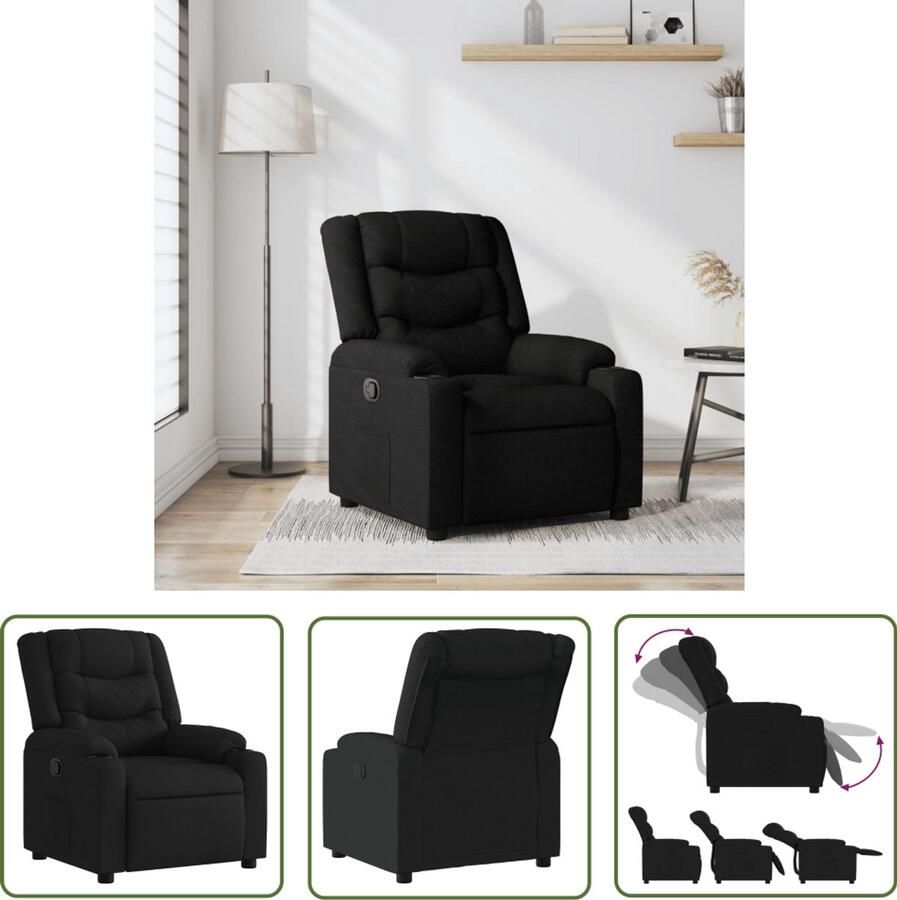 VidaXL Fauteuil verstelbaar stof zwart Verstelbare Fauteuil Fauteuils Lounge Stoel Relaxfauteuil Velours Fauteuil