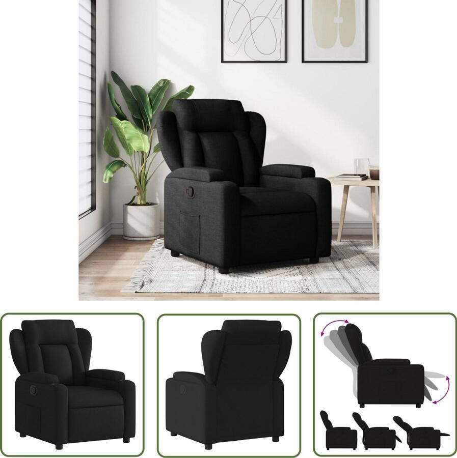 The Living Store Fauteuil verstelbaar stof zwart Verstelbare Fauteuil Fauteuils Lounge Stoel Relaxfauteuil Ergonomische Stoel