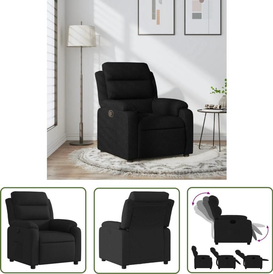 VidaXL Fauteuil verstelbaar stof zwart Verstelbare Fauteuil Fauteuils Lounge Stoel Velours Fauteuil Zwarte Fauteuil