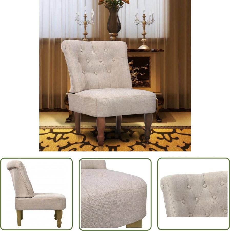 The Living Store Franse stoel Zitting 46x52 cm Crème Polyestermateriaal Massief houten poten Frans Design Fauteuils Vintage Stoffen Meubels Salonstoel Eetkamerstoelen - Foto 2
