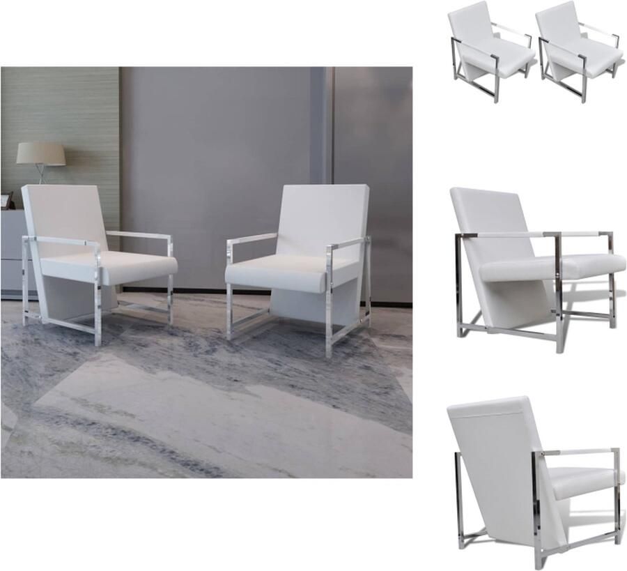 VidaXL Fauteuils Stoel Stoelen Fauteuils 2 st met chroom frame kunstleer wit - Foto 2