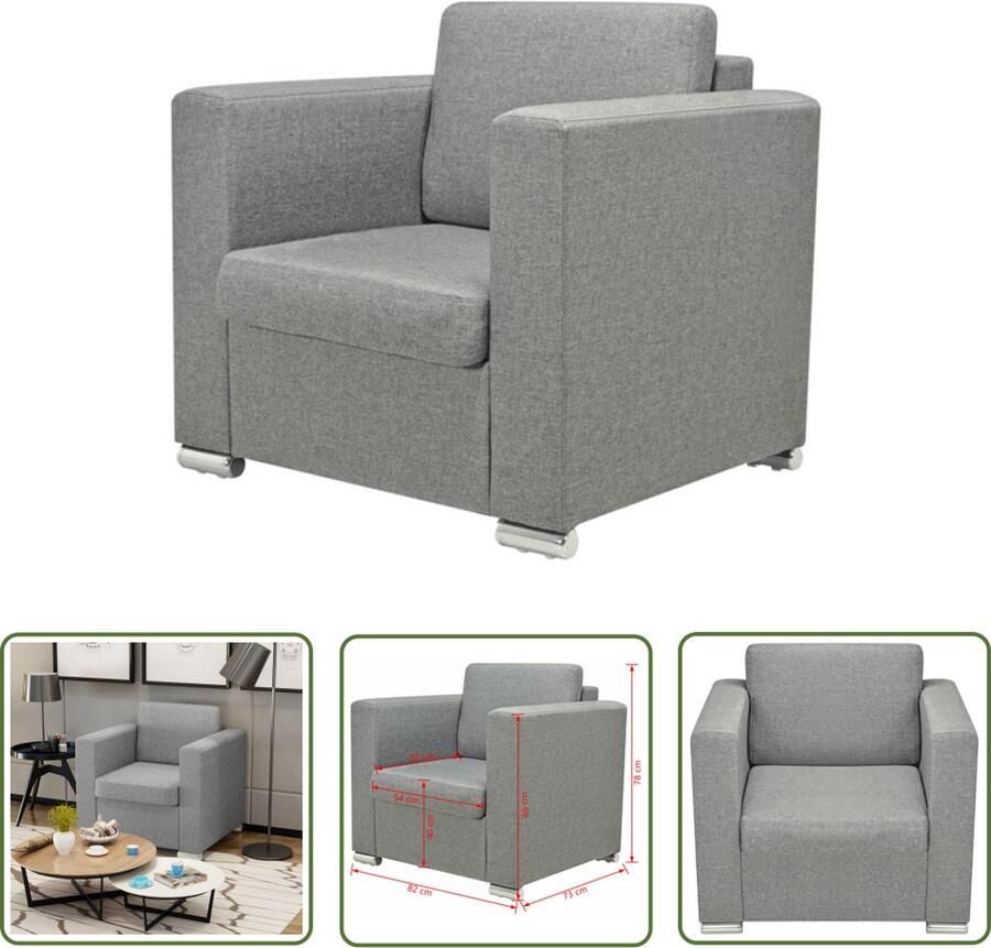 The Living Store Fauteuil lichtgrijs Breed zitoppervlak Verwijderbare kussenhoezen Sterke constructie 82 x 73 x 78 cm Fauteuil Grijs Fauteuiltje Grijs Lounge Stoel Loungestoel Grijs Eetkamerstoel
