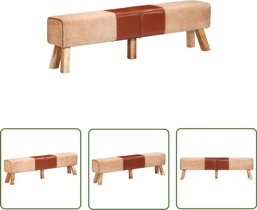 The Living Store Gymbank Bruin Canvas en Geitenleer 160 x 30 x 49 cm Massief Acaciahout Gymbank Fitnessbank Trainingbank Home Gym Krachttraining