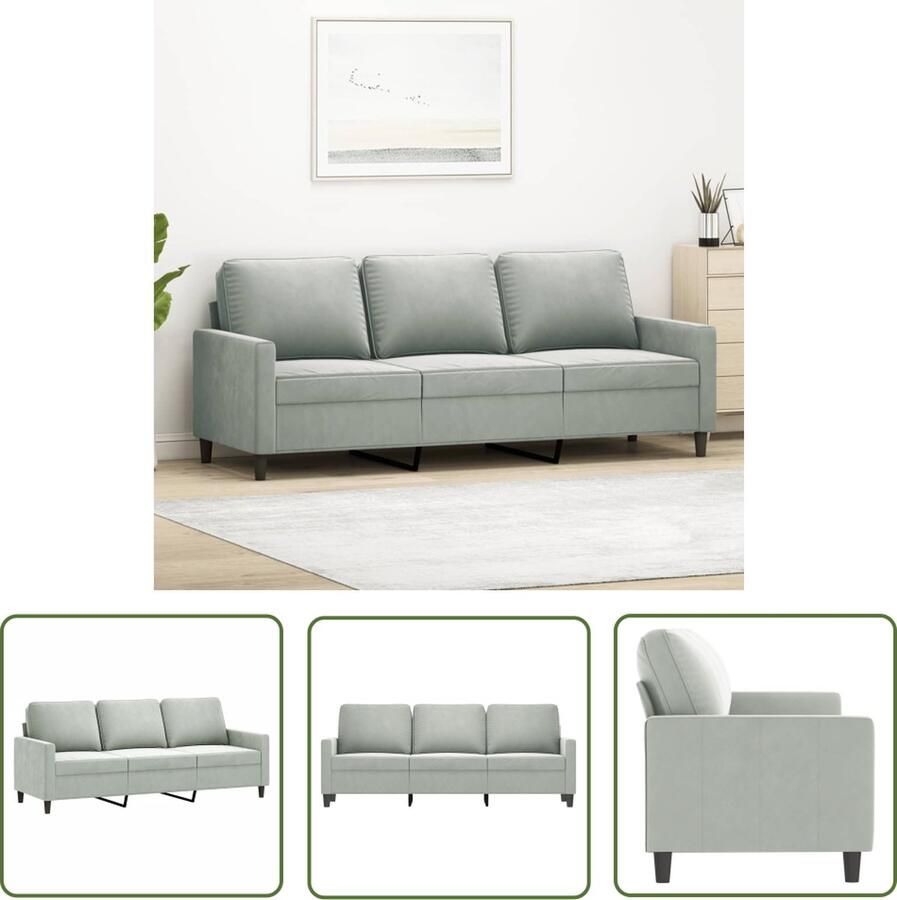 The Living Store Fluweel 3-zitsbank Lichtgrijs 198 x 77 x 80 cm met Comfortabele Zitting 3 Zits Bank Fluweel Bank Grijze Bank Banks Kopen Lounge Meubilair
