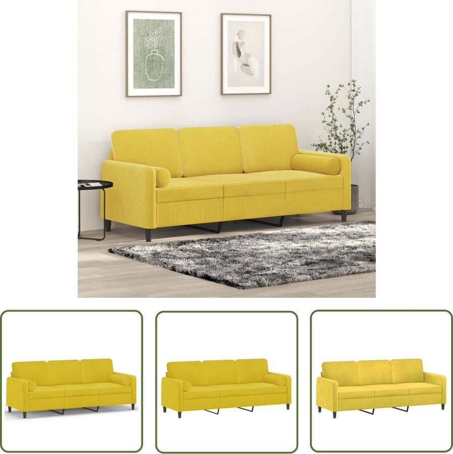 The Living Store Driezitsbank met sierkussens 180 cm fluweel geel 3 Zits Bank Fluweel Bank Gele Bank Banks Kopen Lounge Meubilair