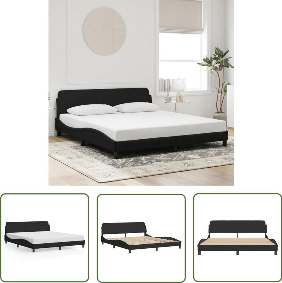 VidaXL Bedframe Dover 180x200 cm fluweel zwart Bedframe Fluweel Bed Zwart Bed King Size Bed Boxspring Bed
