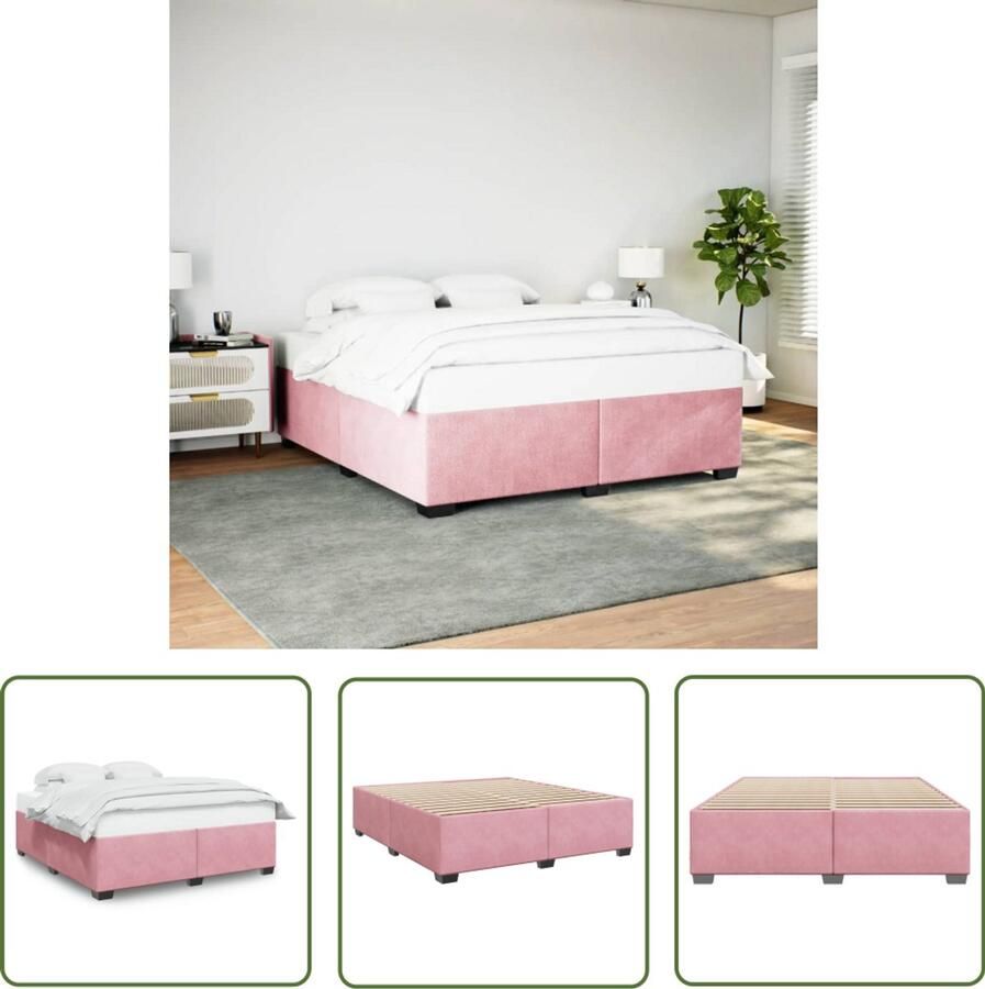 VidaXL Fluweel Bed Bedframe fluweel roze 200x200 cm Roze Bed Tweepersoons Bed Groot Bed