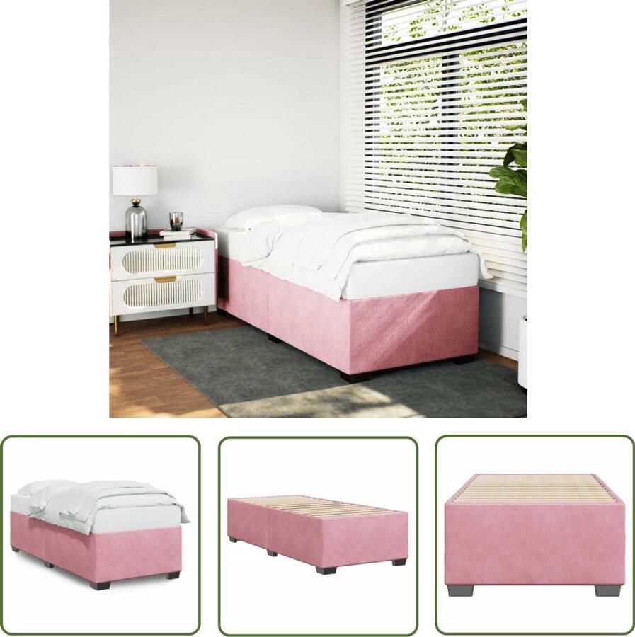 VidaXL Fluweel Bed Bedframe fluweel roze 90x190 cm Roze Bed Kinderbed Tweepersoon Bed