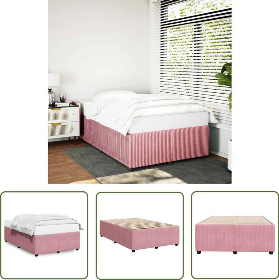 VidaXL Fluweel Bed Bedframe zonder matras 120x190 cm fluweel roze Rozerood Bed Slaapcomfort Tweepersoonsbed