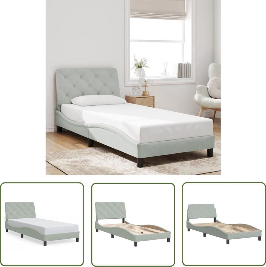 The Living Store Bedframe Neptune 208 x 95 x 74.5 cm Fluweel Lichtgrijs Bedframe Fluweel Bed Hoofdbord Tweepersoonsbed Grijs Bed