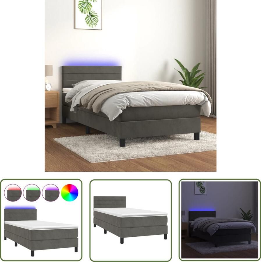The Living Store Boxspring Bed Zacht Fluweel Verstelbaar Hoofdbord Kleurrijke LED-verlichting Pocketvering Matras Huidvriendelijk Topmatras 203 x 80 x 78 88 cm