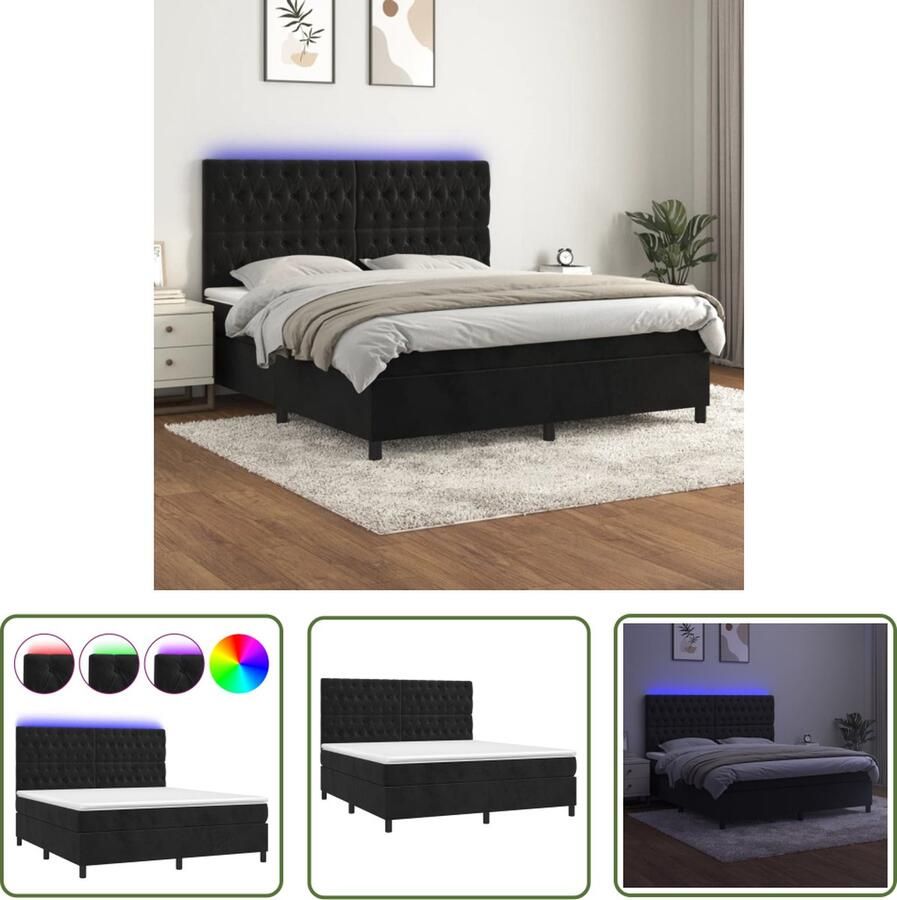 The Living Store Boxspring Bed Zacht fluweel Verstelbaar hoofdbord Kleurrijke LED-verlichting Pocketvering matras Huidvriendelijk topmatras Boxspring Bed Fluweel Bed Elektrisch Hoofdbord Led Lampen Pocketveer Matras