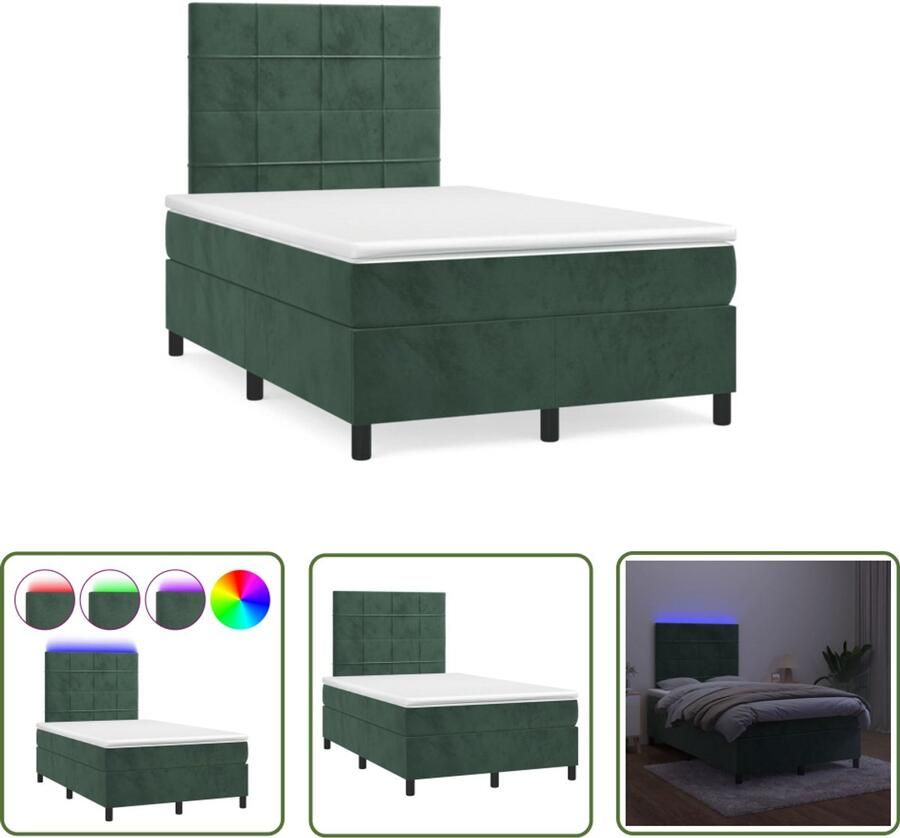 VidaXL Boxspring met matras en LED fluweel donkergroen 120x190 cm Boxspring Fluweel Bed Dark Green Bed Led Bed Boxspring Met Matras - Foto 2