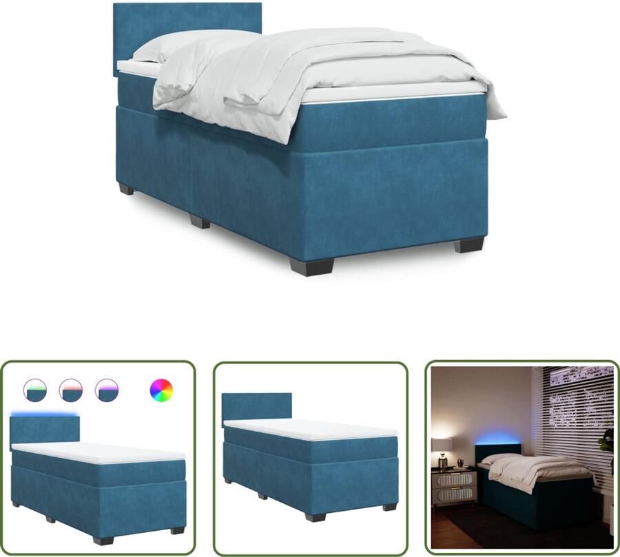 VidaXL Boxspring met matras fluweel blauw 90x190 cm Boxspring Fluweel Bed Blauwe Boxspring 90x190 Led Boxspring
