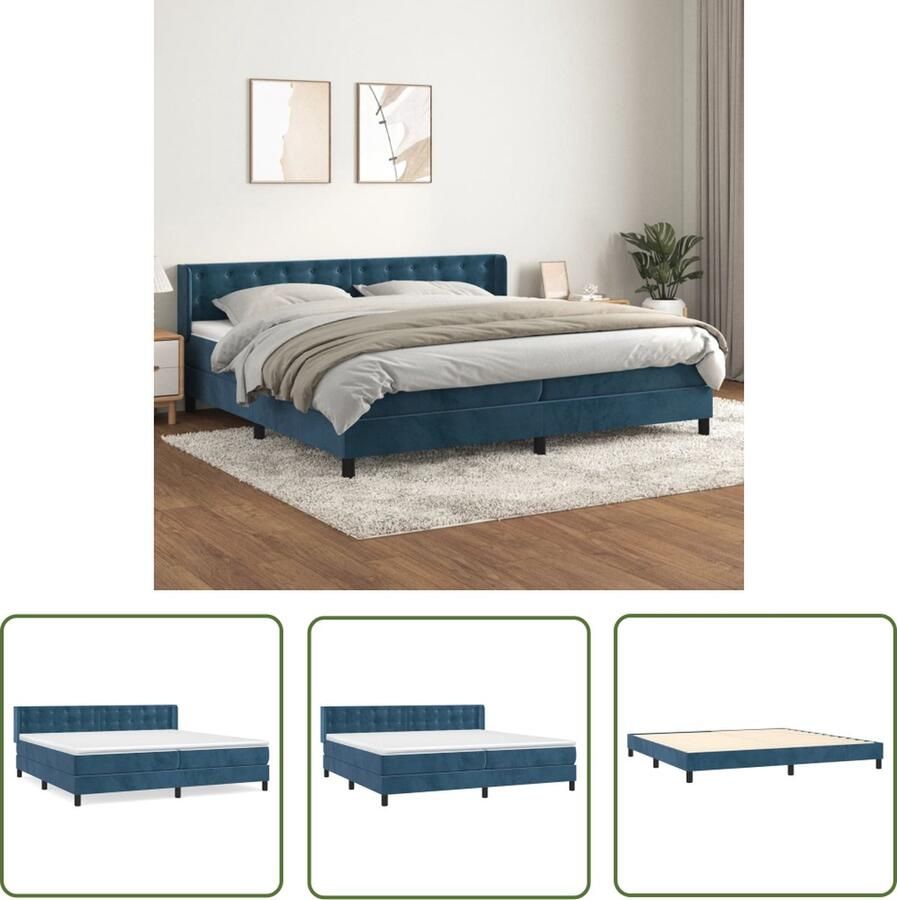 The Living Store Boxspringbed fluweel donkerblauw 203x203x78 88 cm Pocketvering Boxspring Fluweel Bed Donkerblauw Bed Tweepersoons Bed Boxspring Kopen