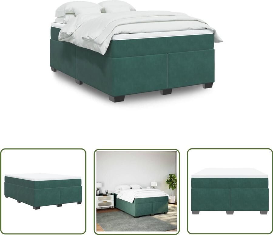 VidaXL Boxspring met matras fluweel donkergroen 140x190 cm Boxspring Fluweel Bed Donkere Kleuren Tweepersoonsbed Boxspring Kopen - Foto 2